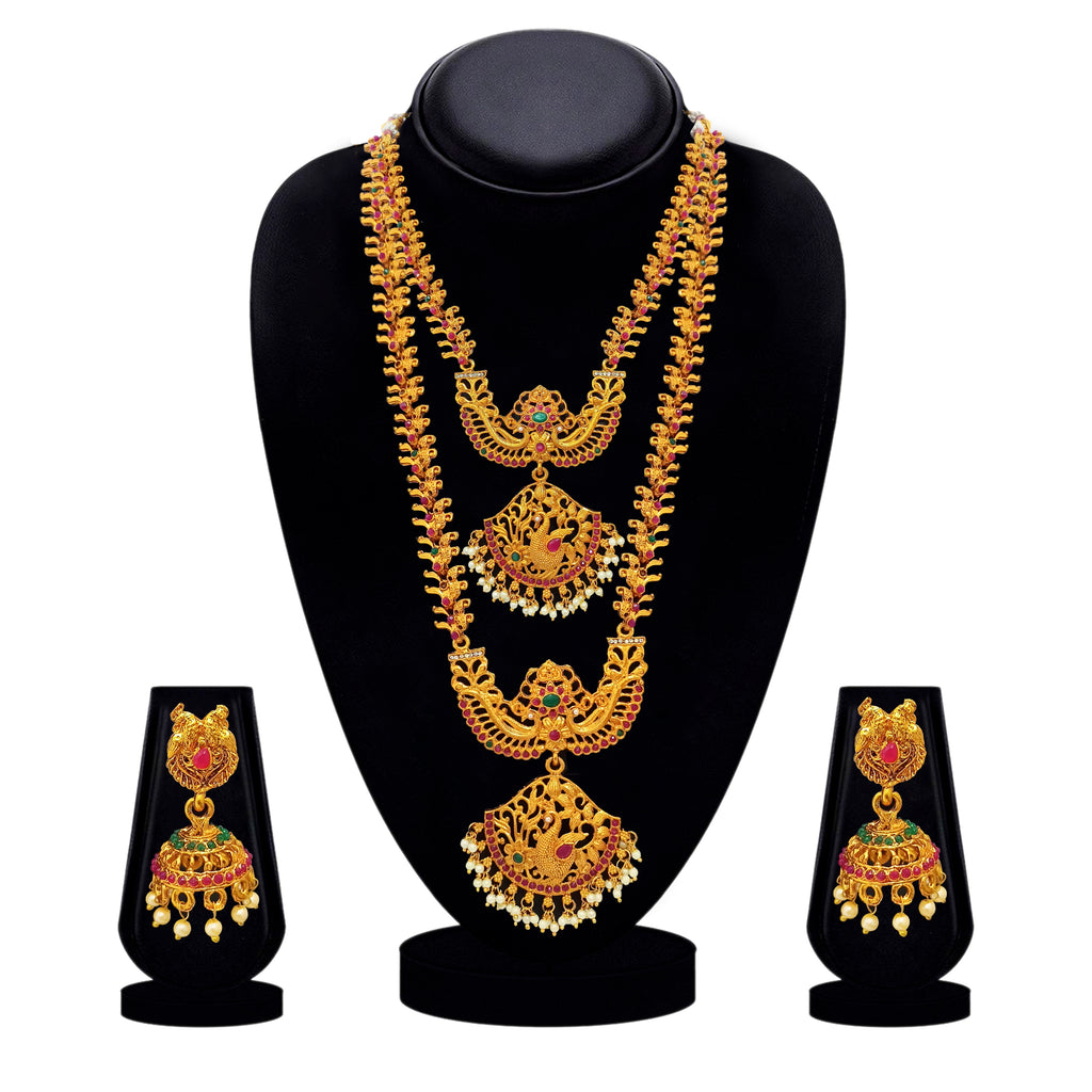 The99Jewel Traditional Gold Plated Pota Stone Double Necklace Set | Festive Jewellery for Women