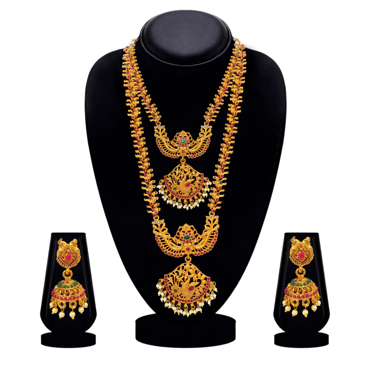 The99Jewel Traditional Gold Plated Pota Stone Double Necklace Set | Festive Jewellery for Women