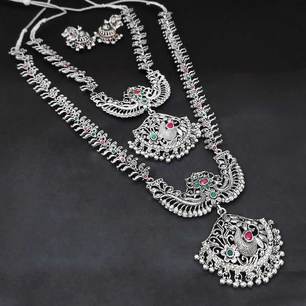 The99Jewel Oxidised Pota Stone Double Layer Necklace Set for Women | Designer Ethnic Jewellery