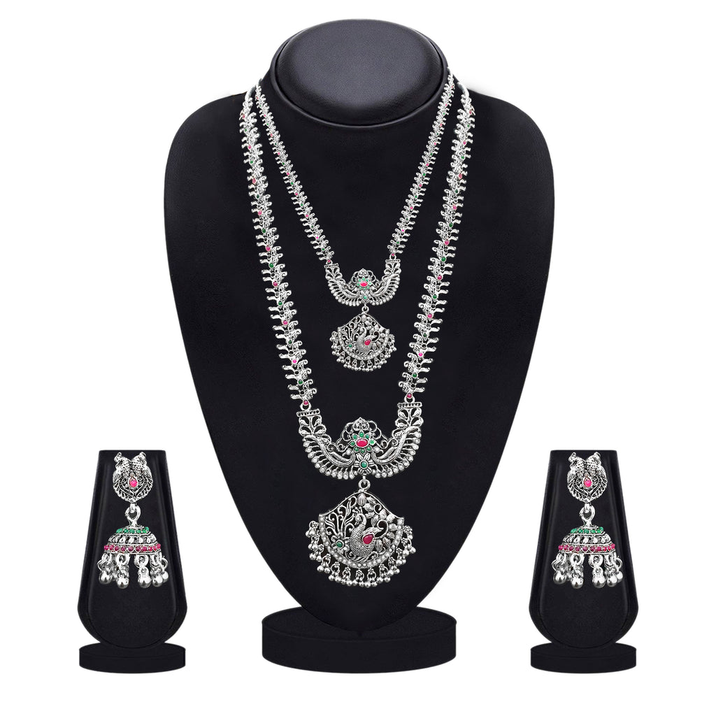 The99Jewel Oxidised Pota Stone Double Layer Necklace Set for Women | Designer Ethnic Jewellery