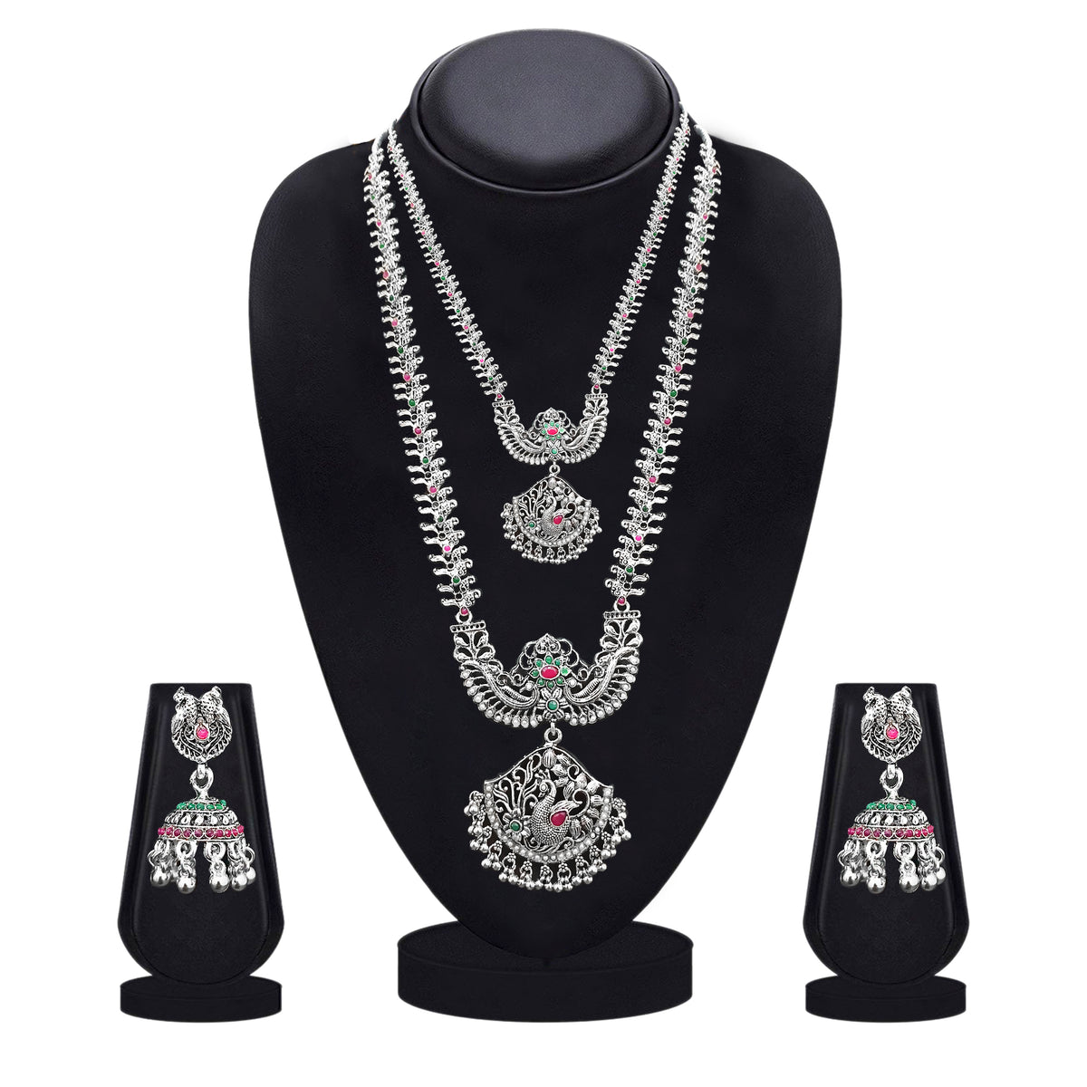 The99Jewel Oxidised Pota Stone Double Layer Necklace Set for Women | Designer Ethnic Jewellery