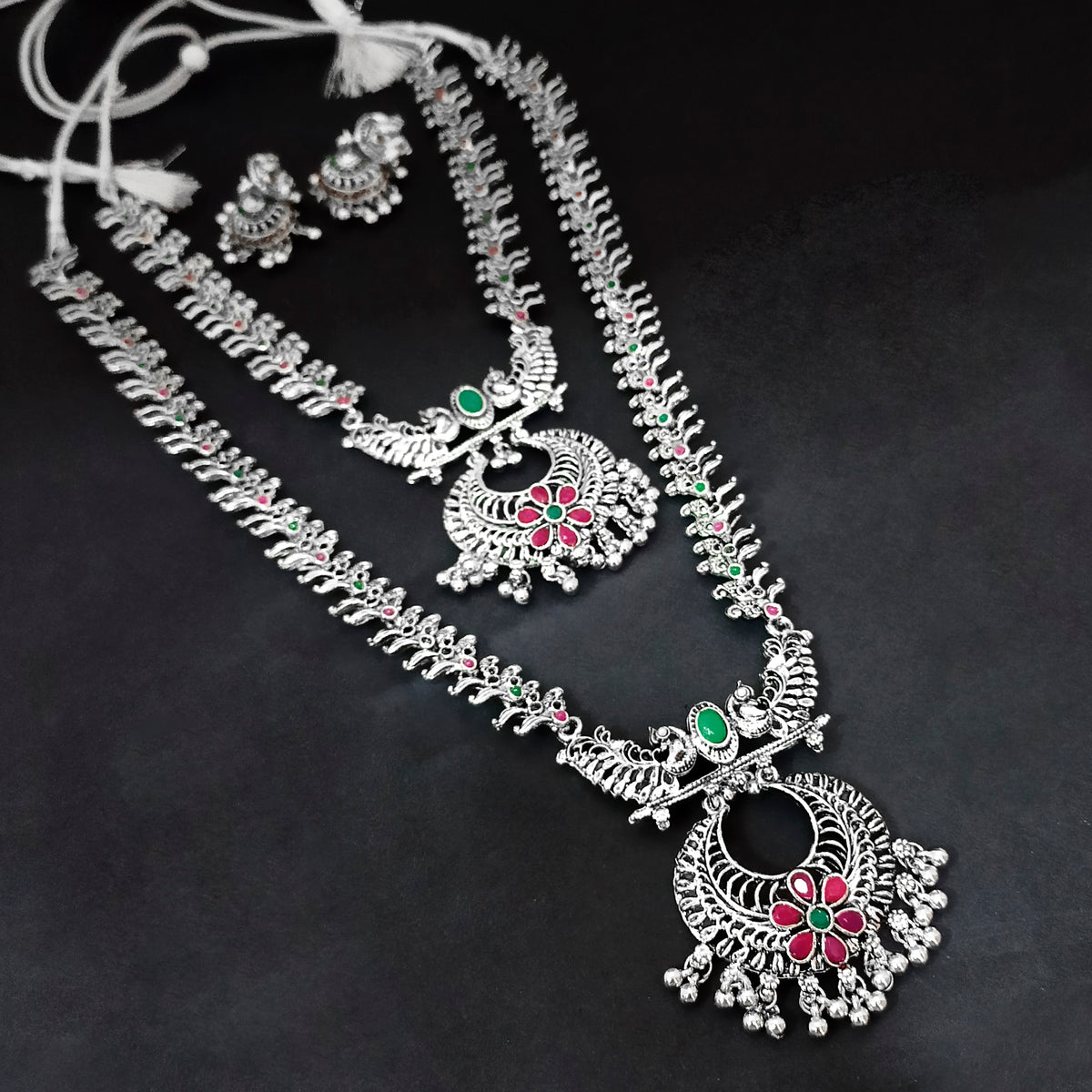 The99Jewel Oxidised Pota Stone Double Layer Necklace Set for Women | Designer Ethnic Jewellery