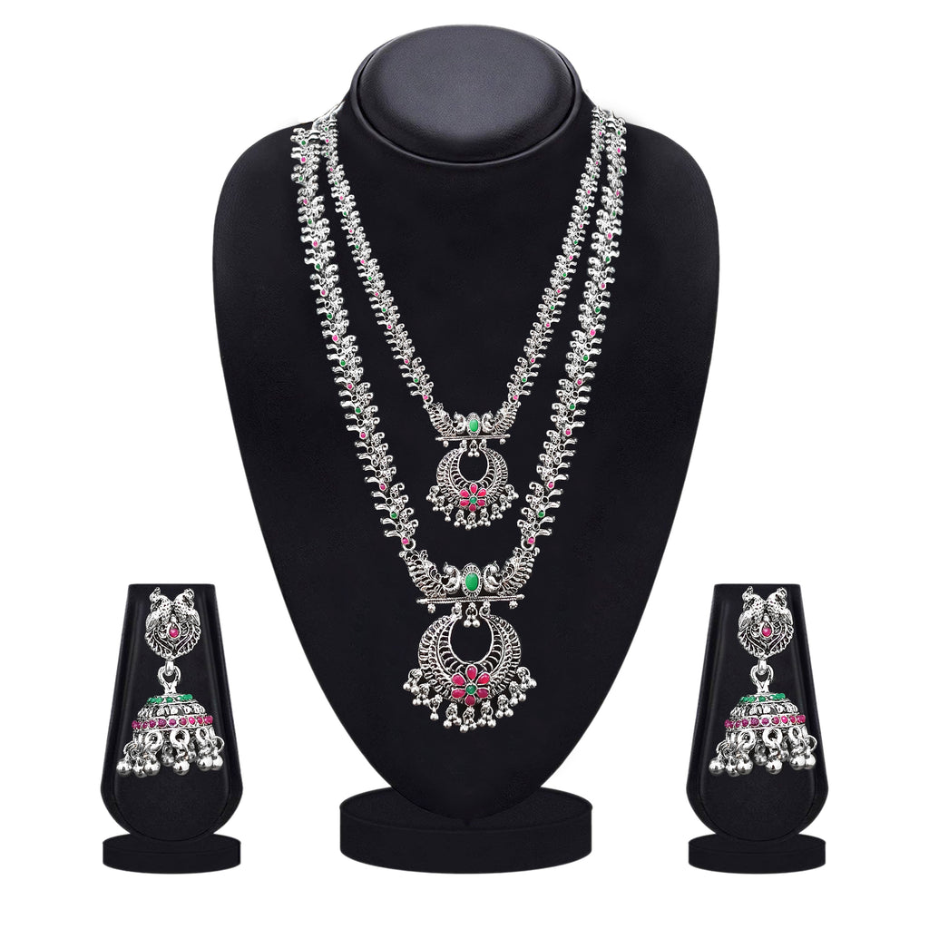 The99Jewel Oxidised Pota Stone Double Layer Necklace Set for Women | Designer Ethnic Jewellery