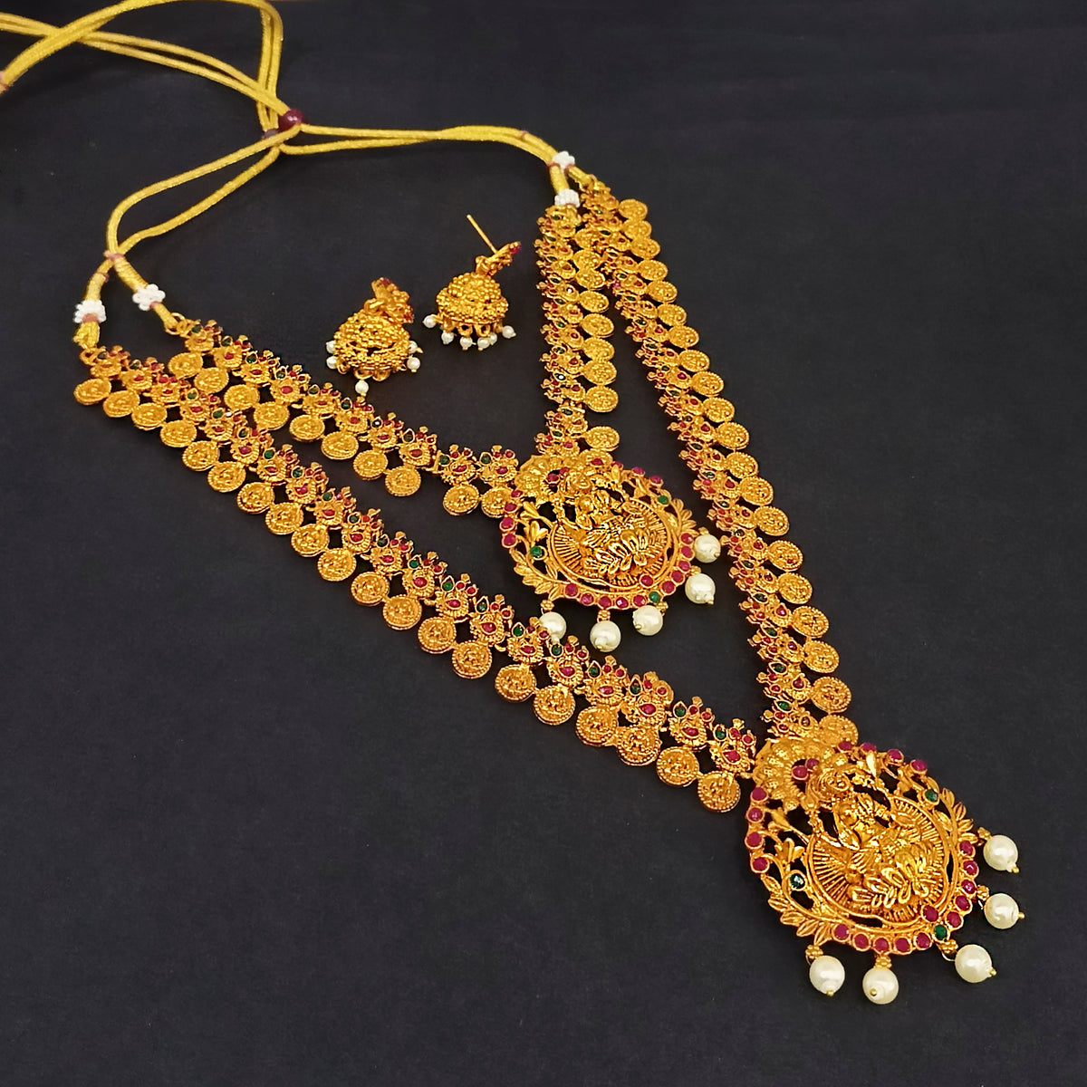 The99Jewel Traditional Gold Plated Pota Stone Double Necklace Set | Festive Jewellery for Women