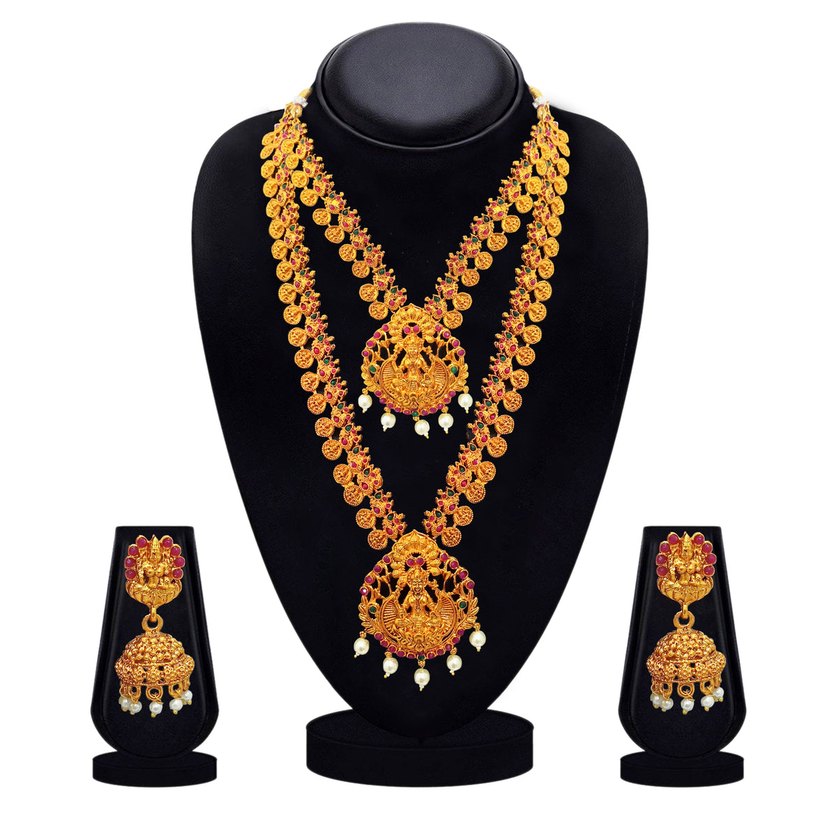 The99Jewel Traditional Gold Plated Pota Stone Double Necklace Set | Festive Jewellery for Women