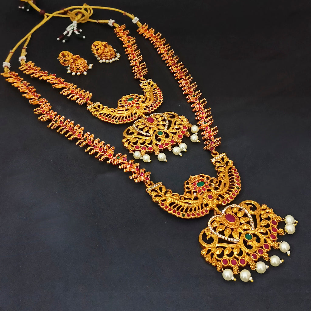 The99Jewel Traditional Gold Plated Pota Stone Double Necklace Set | Festive Jewellery for Women