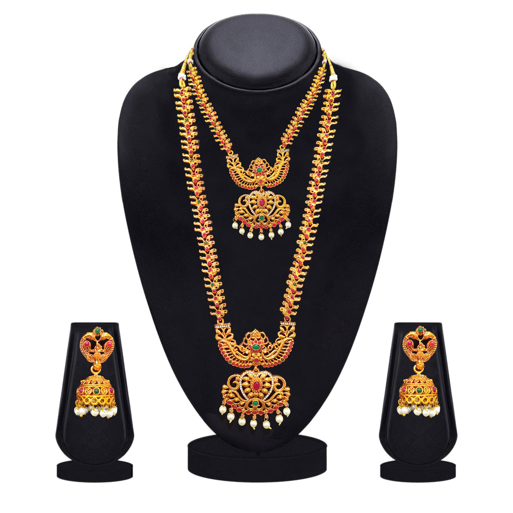 The99Jewel Traditional Gold Plated Pota Stone Double Necklace Set | Festive Jewellery for Women