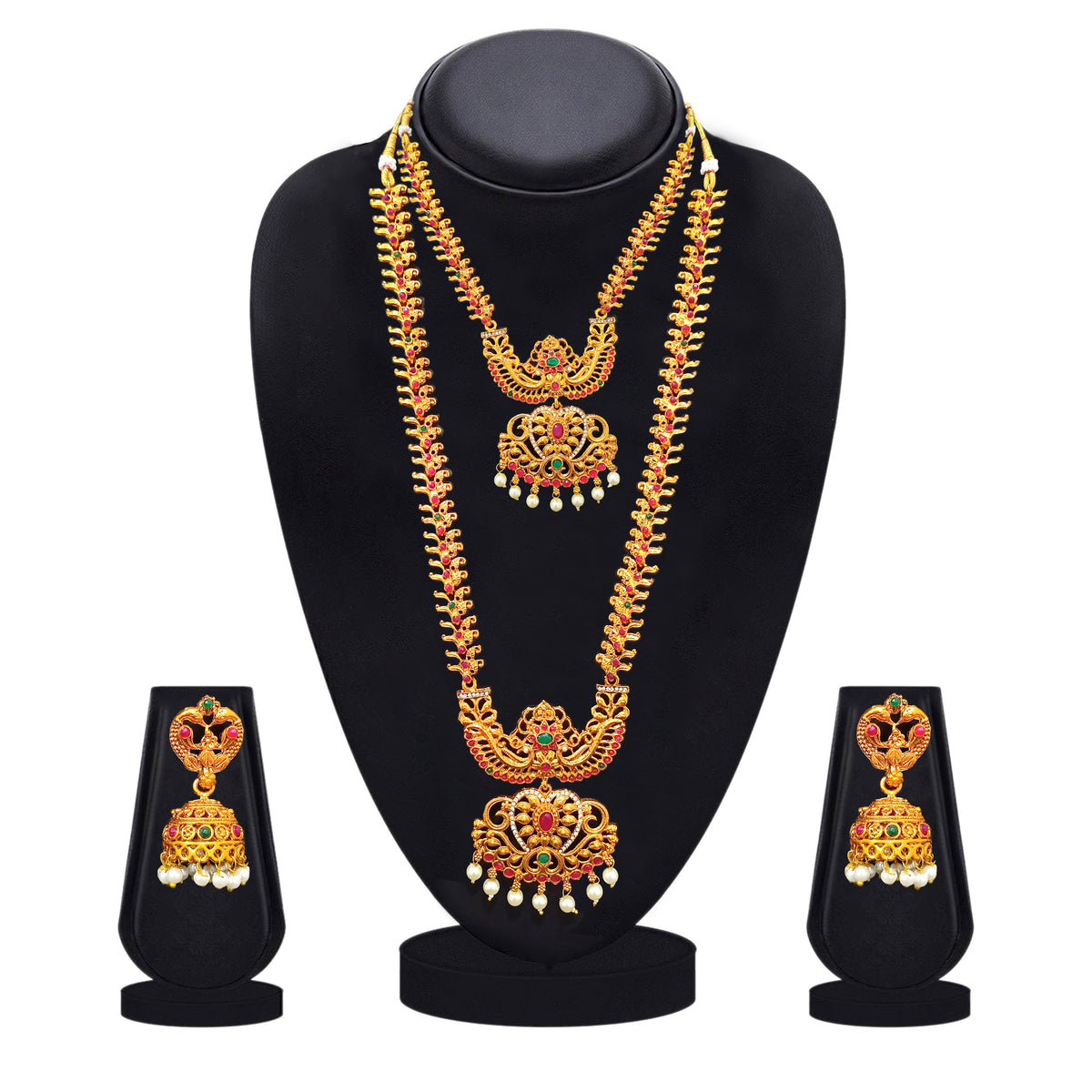 The99Jewel Traditional Gold Plated Pota Stone Double Necklace Set | Festive Jewellery for Women