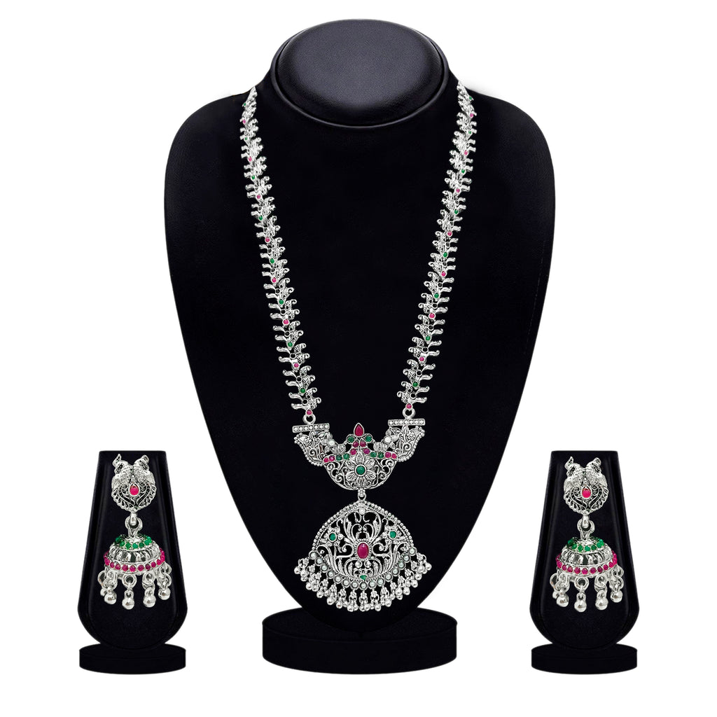 The99Jewel Oxidised Pota Stone Double Layer Necklace Set for Women | Designer Ethnic Jewellery