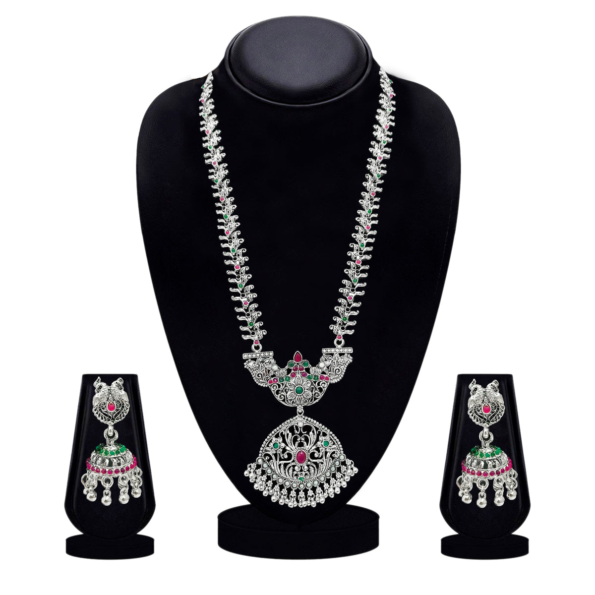 The99Jewel Oxidised Pota Stone Double Layer Necklace Set for Women | Designer Ethnic Jewellery