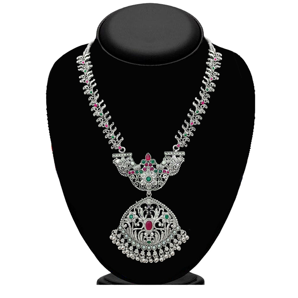 The99Jewel Oxidised Pota Stone Double Layer Necklace Set for Women | Designer Ethnic Jewellery