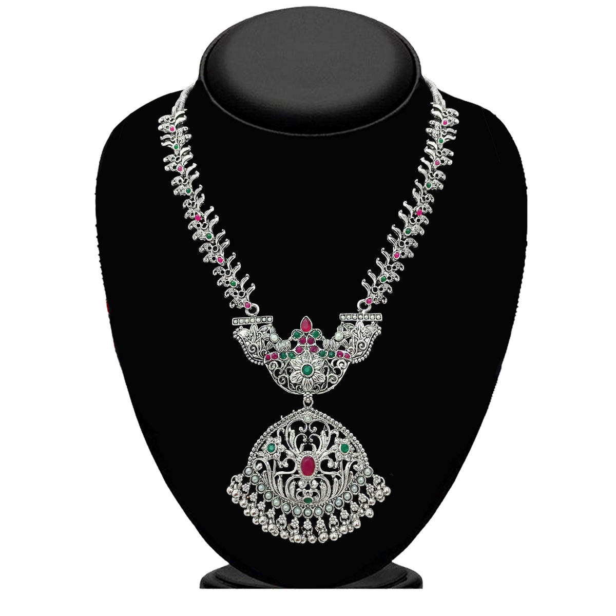 The99Jewel Oxidised Pota Stone Double Layer Necklace Set for Women | Designer Ethnic Jewellery
