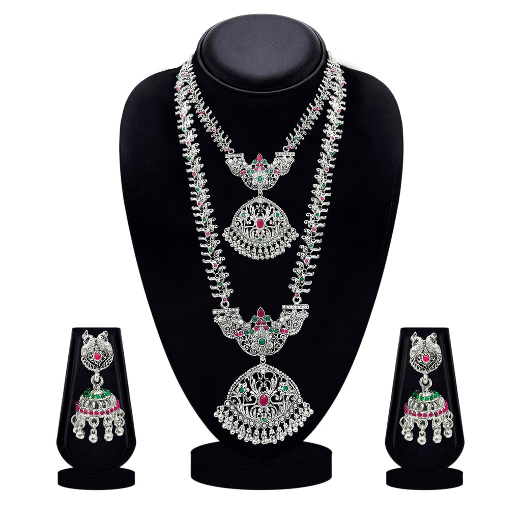 The99Jewel Oxidised Pota Stone Double Layer Necklace Set for Women | Designer Ethnic Jewellery
