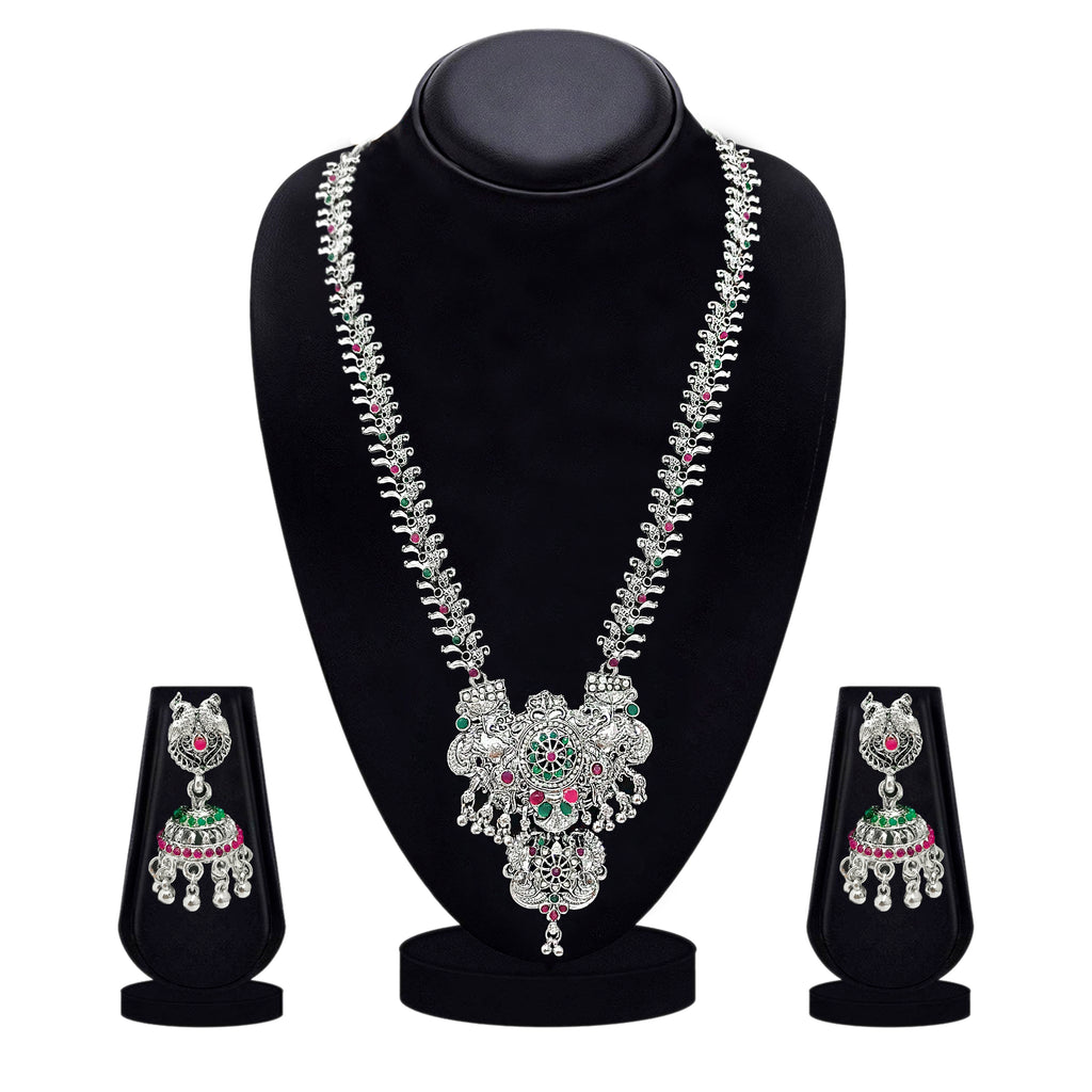 The99Jewel Oxidised Pota Stone Double Layer Necklace Set for Women | Designer Ethnic Jewellery