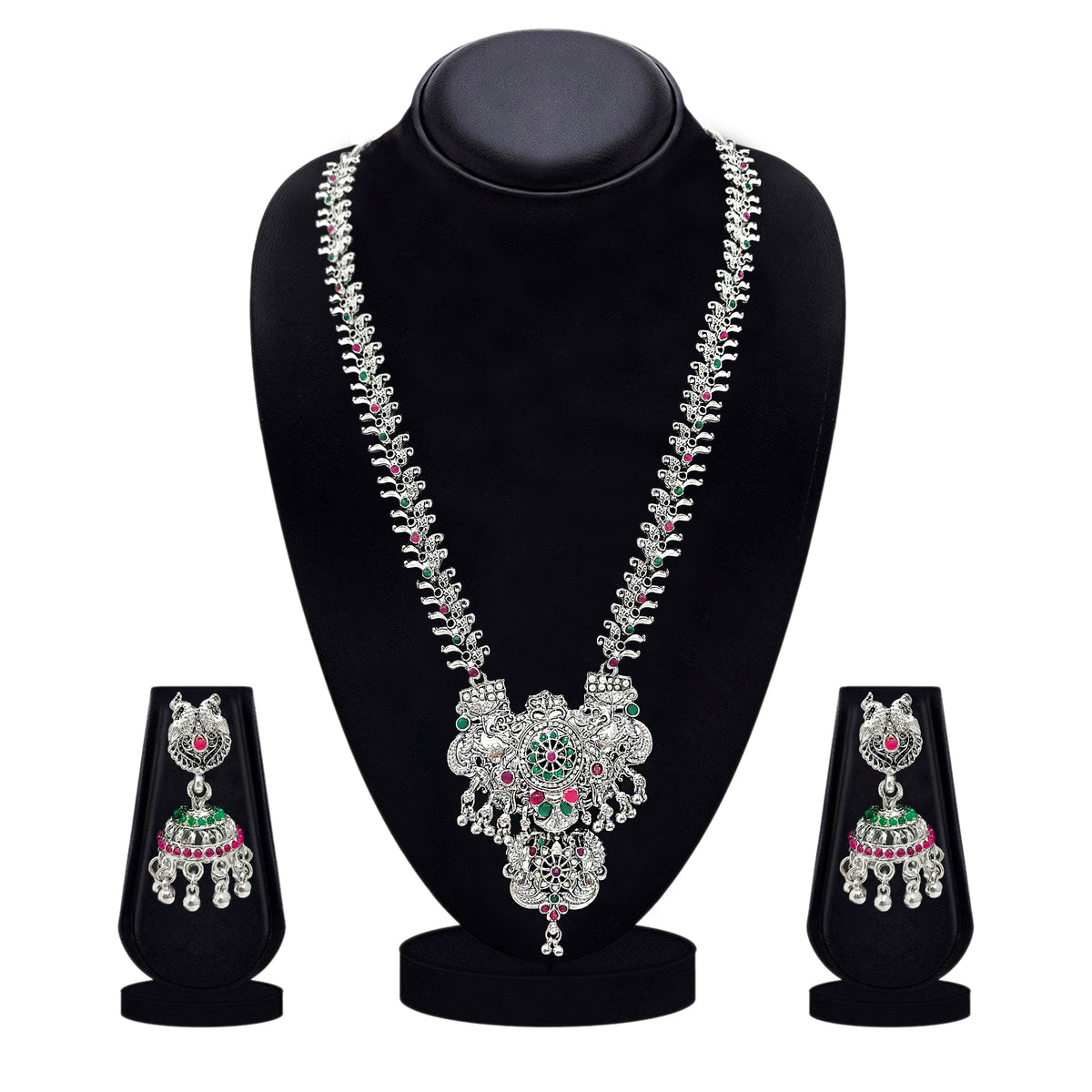 The99Jewel Oxidised Pota Stone Double Layer Necklace Set for Women | Designer Ethnic Jewellery