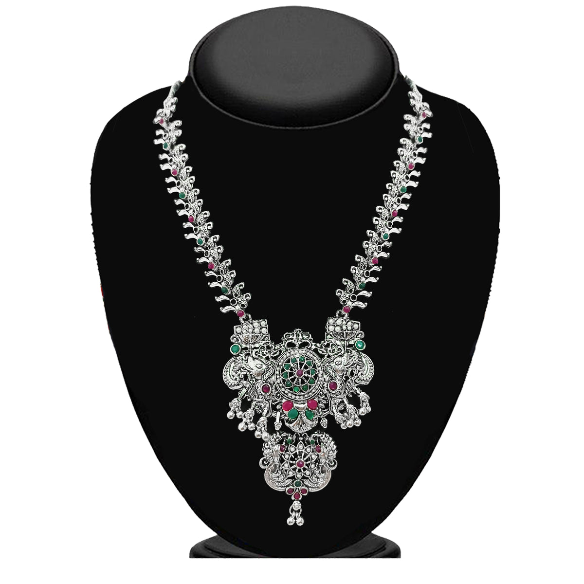 The99Jewel Oxidised Pota Stone Double Layer Necklace Set for Women | Designer Ethnic Jewellery