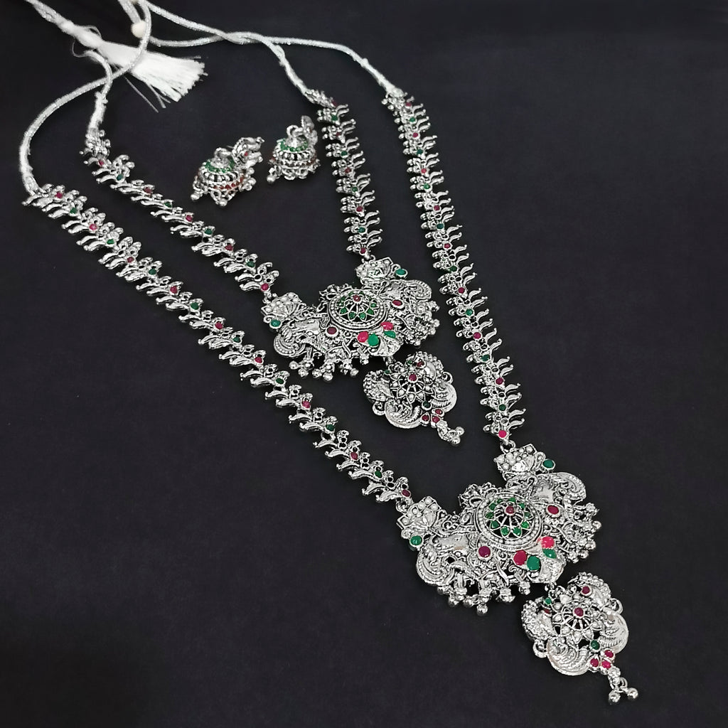 The99Jewel Oxidised Pota Stone Double Layer Necklace Set for Women | Designer Ethnic Jewellery