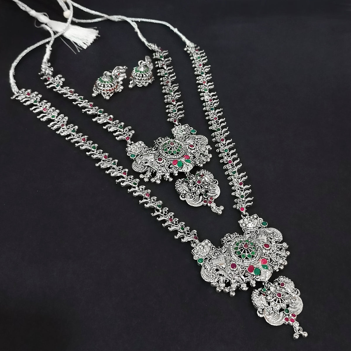 The99Jewel Oxidised Pota Stone Double Layer Necklace Set for Women | Designer Ethnic Jewellery
