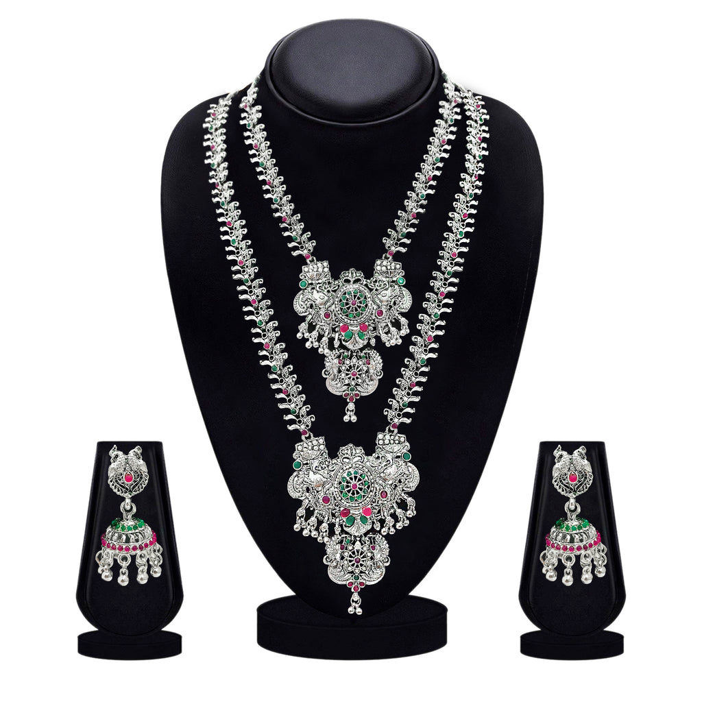 The99Jewel Oxidised Pota Stone Double Layer Necklace Set for Women | Designer Ethnic Jewellery