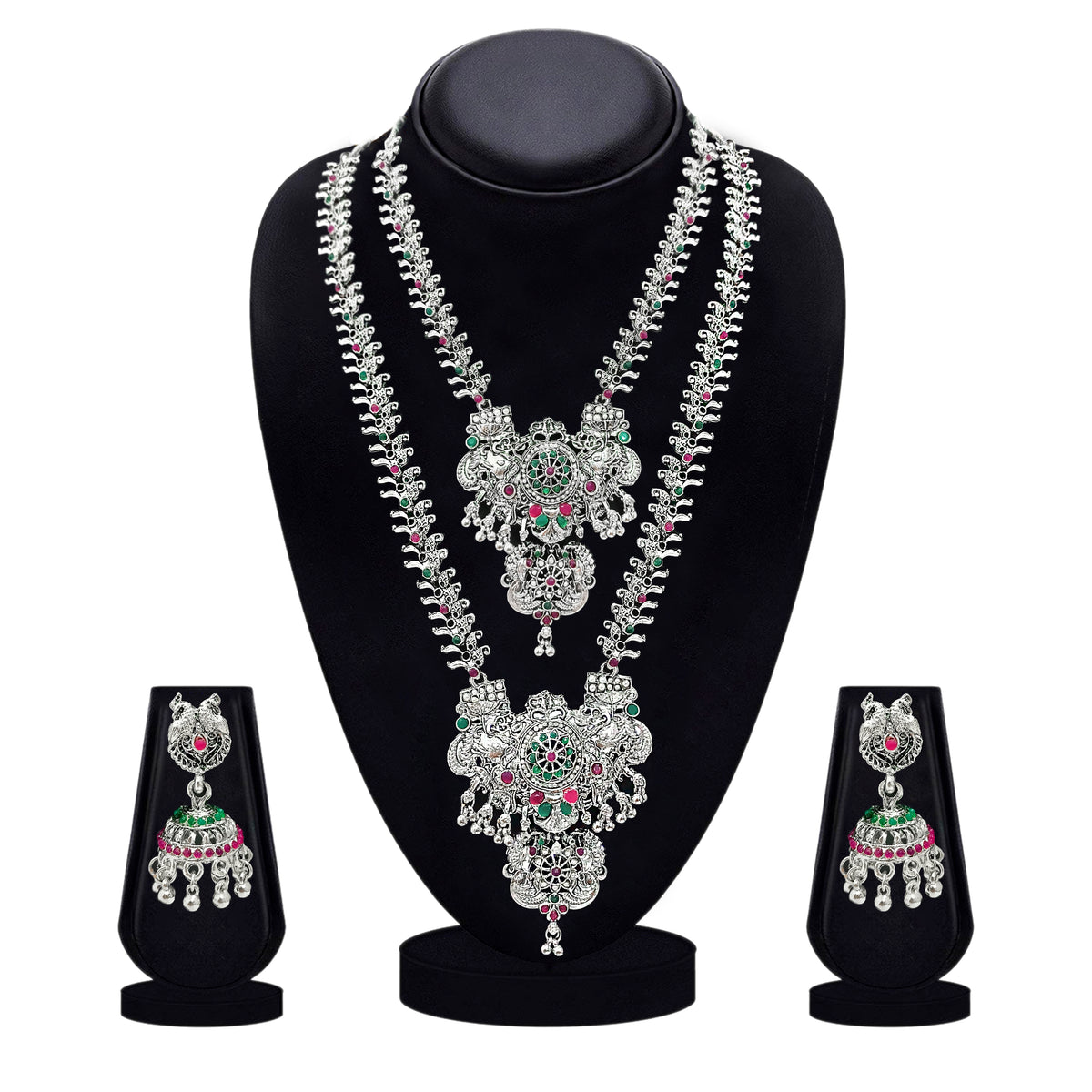 The99Jewel Oxidised Pota Stone Double Layer Necklace Set for Women | Designer Ethnic Jewellery
