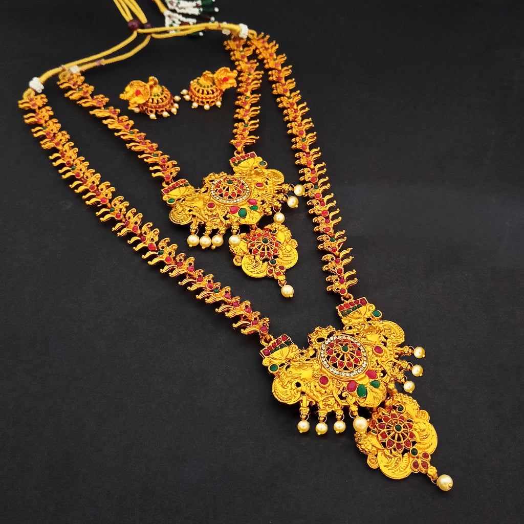 The99Jewel Traditional Gold Plated Pota Stone Double Necklace Set | Festive Jewellery for Women