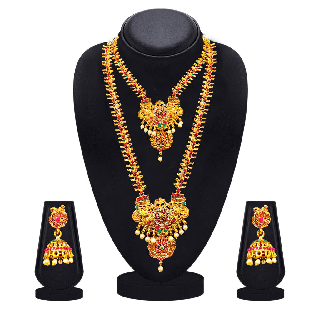 The99Jewel Traditional Gold Plated Pota Stone Double Necklace Set | Festive Jewellery for Women