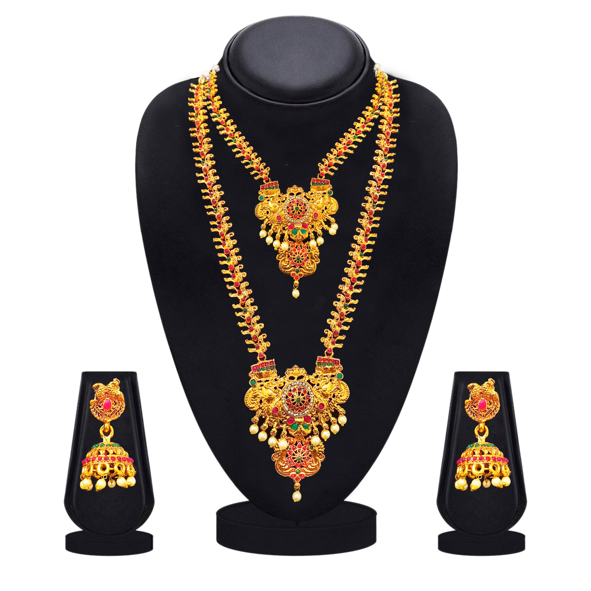 The99Jewel Traditional Gold Plated Pota Stone Double Necklace Set | Festive Jewellery for Women