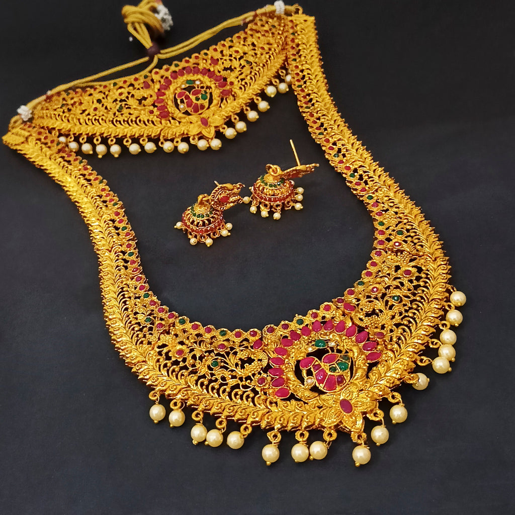 The99Jewel Traditional Gold Plated Pota Stone Double Necklace Set | Festive Jewellery for Women
