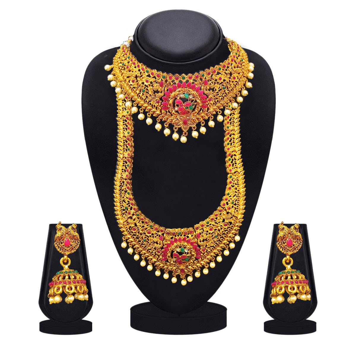 The99Jewel Traditional Gold Plated Pota Stone Double Necklace Set | Festive Jewellery for Women