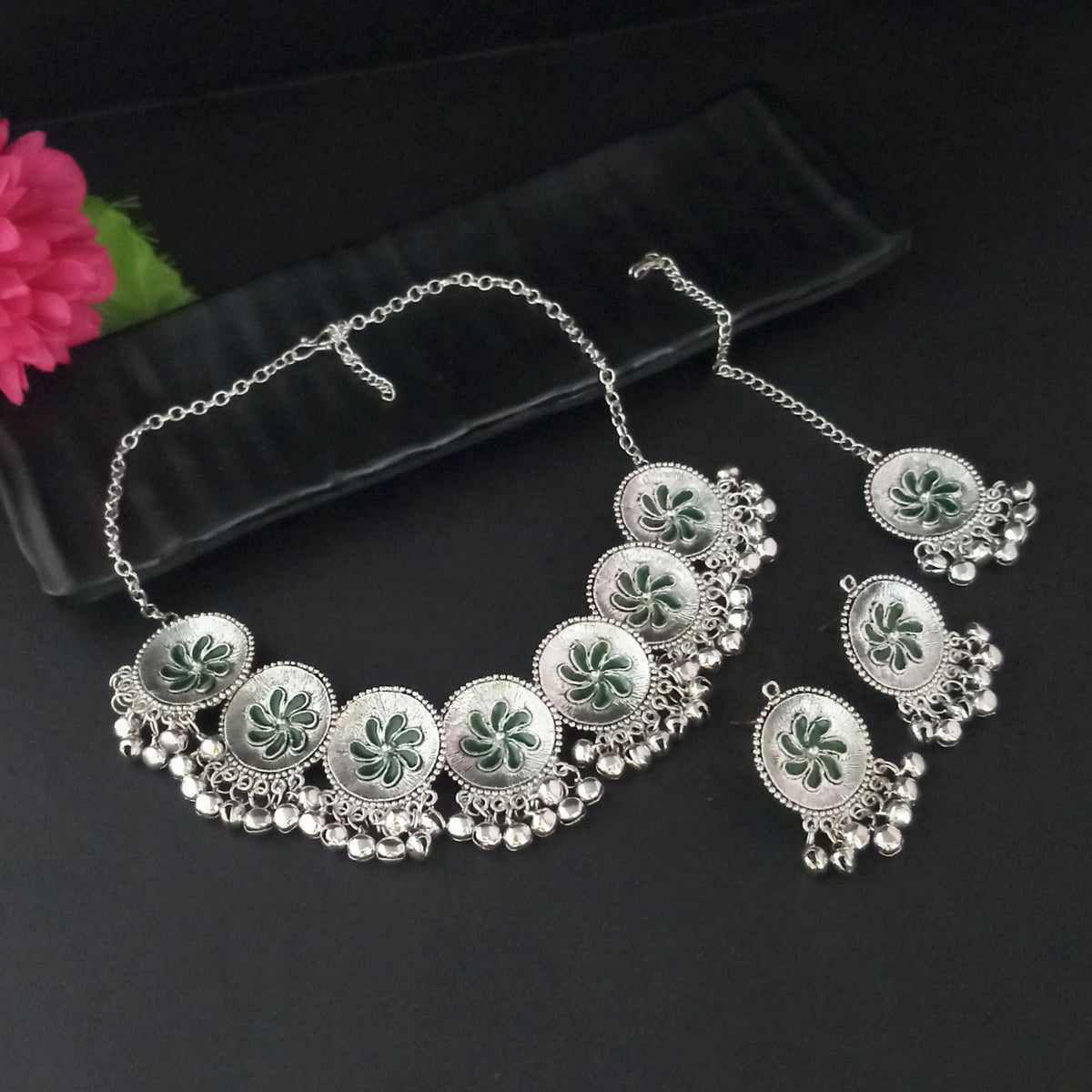 The99Jewel Classic Oxidised Gungroo Choker Necklace | Stylish Ethnic Jewellery for Festive Occasions