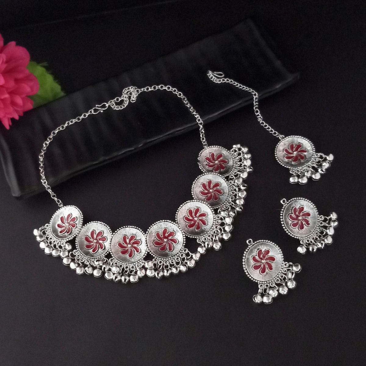 The99Jewel Classic Oxidised Gungroo Choker Necklace | Stylish Ethnic Jewellery for Festive Occasions