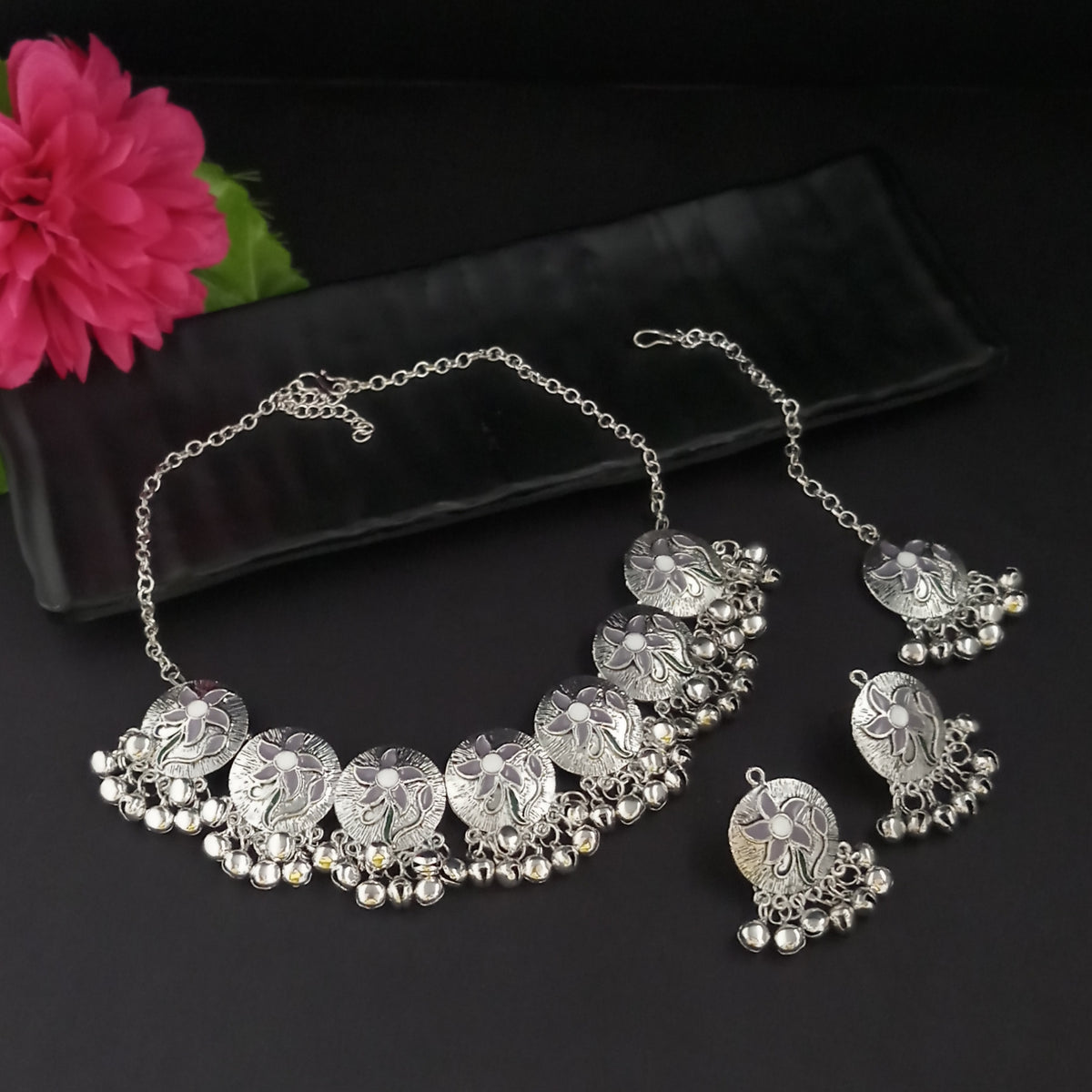 The99Jewel Classic Oxidised Gungroo Choker Necklace | Stylish Ethnic Jewellery for Festive Occasions