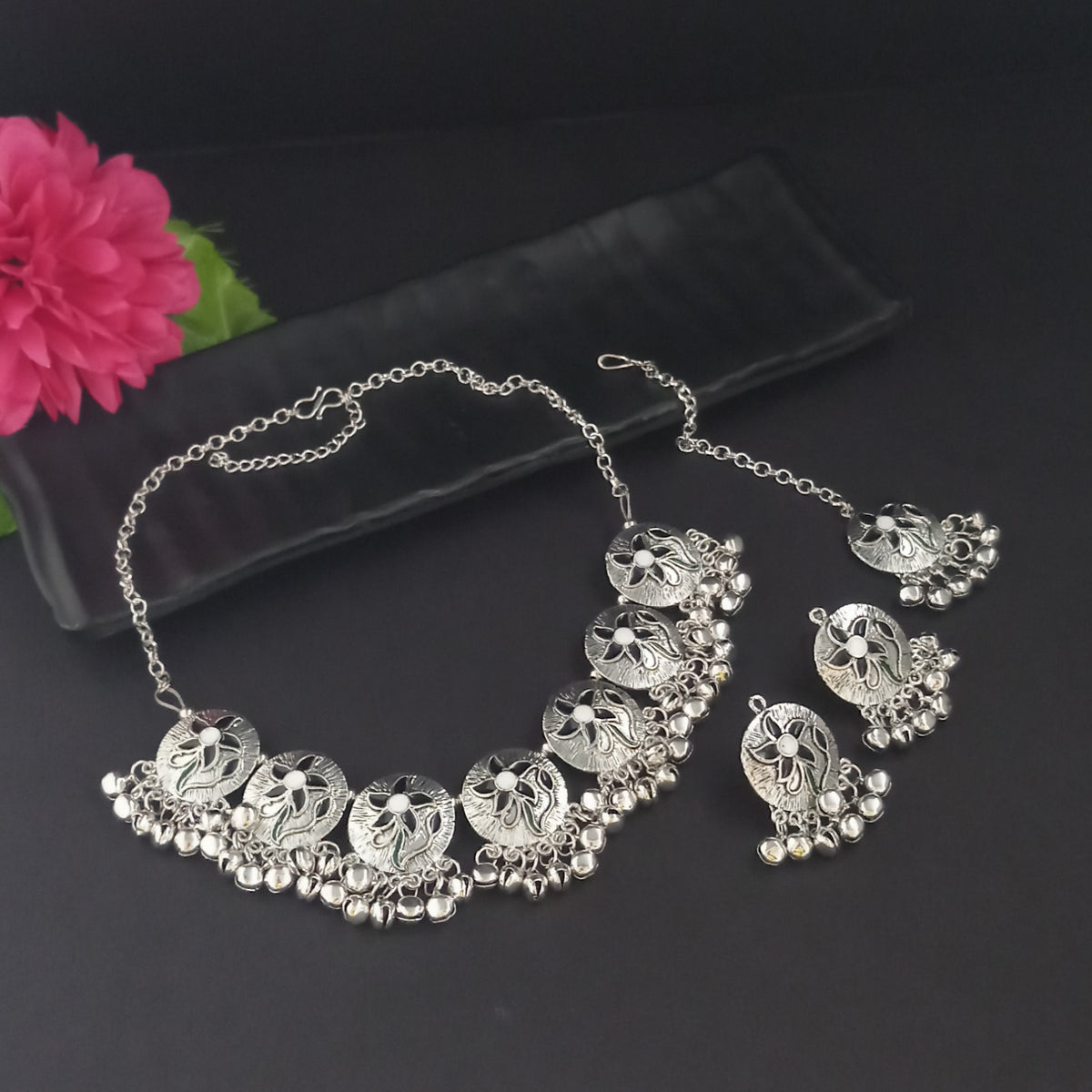 The99Jewel Classic Oxidised Gungroo Choker Necklace | Stylish Ethnic Jewellery for Festive Occasions
