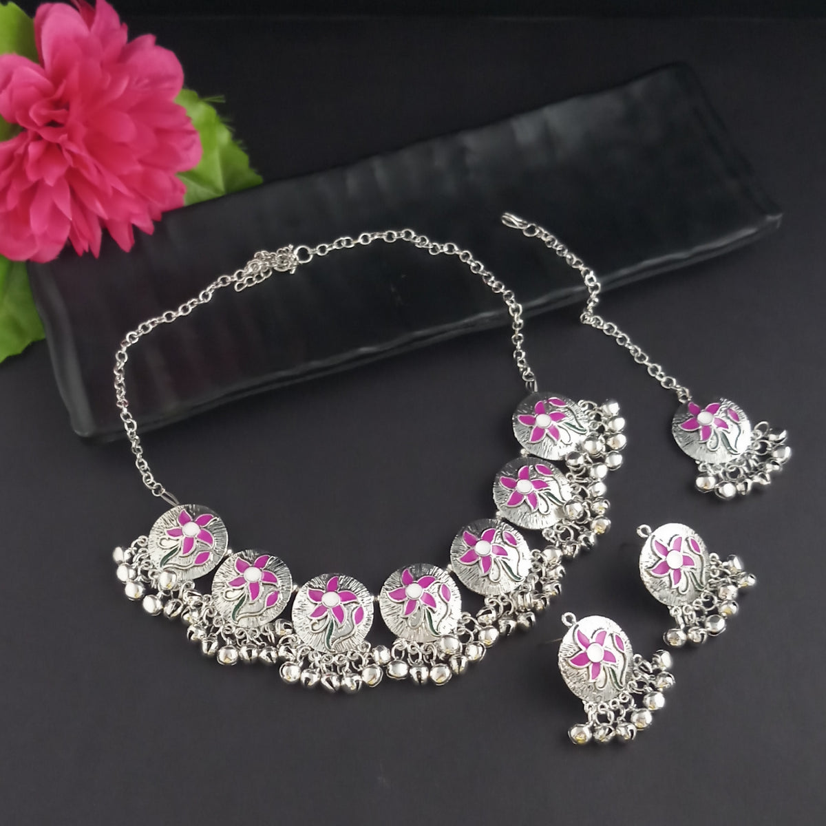 The99Jewel Classic Oxidised Gungroo Choker Necklace | Stylish Ethnic Jewellery for Festive Occasions