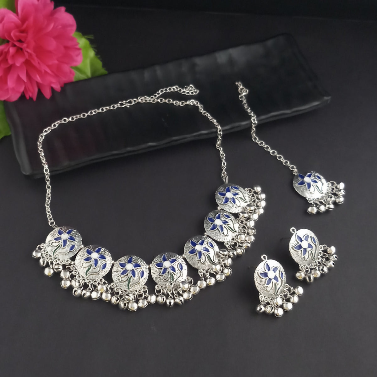 The99Jewel Classic Oxidised Gungroo Choker Necklace | Stylish Ethnic Jewellery for Festive Occasions