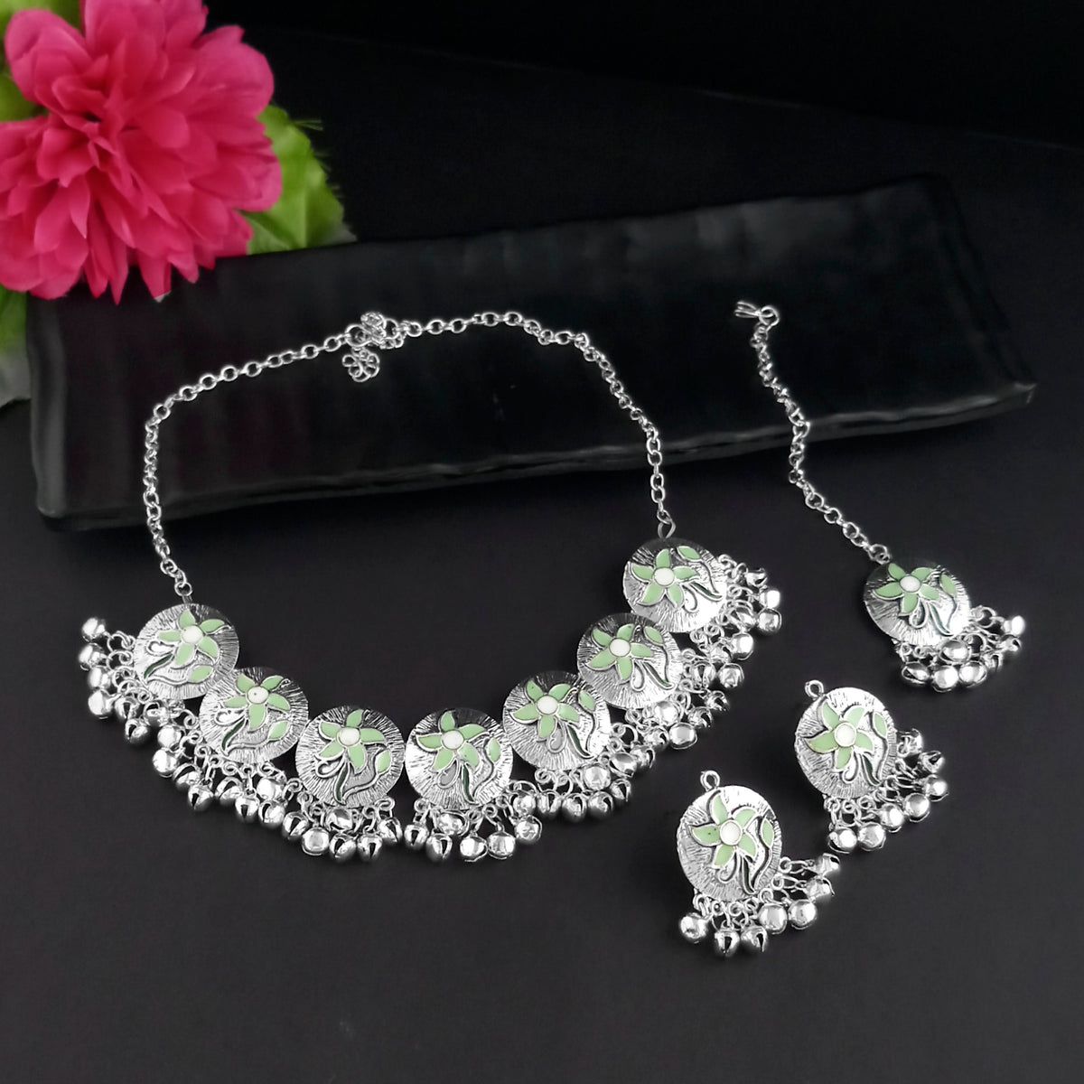 The99Jewel Boho Inspired Oxidised Gungroo Choker Necklace | Trendy Traditional Jewellery for Women