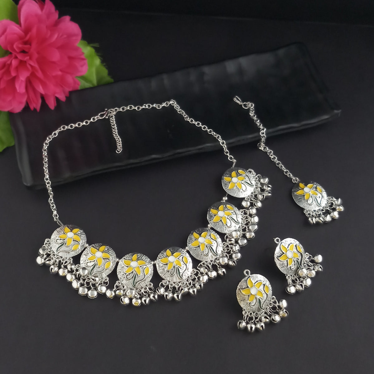 The99Jewel Boho Inspired Oxidised Gungroo Choker Necklace | Trendy Traditional Jewellery for Women