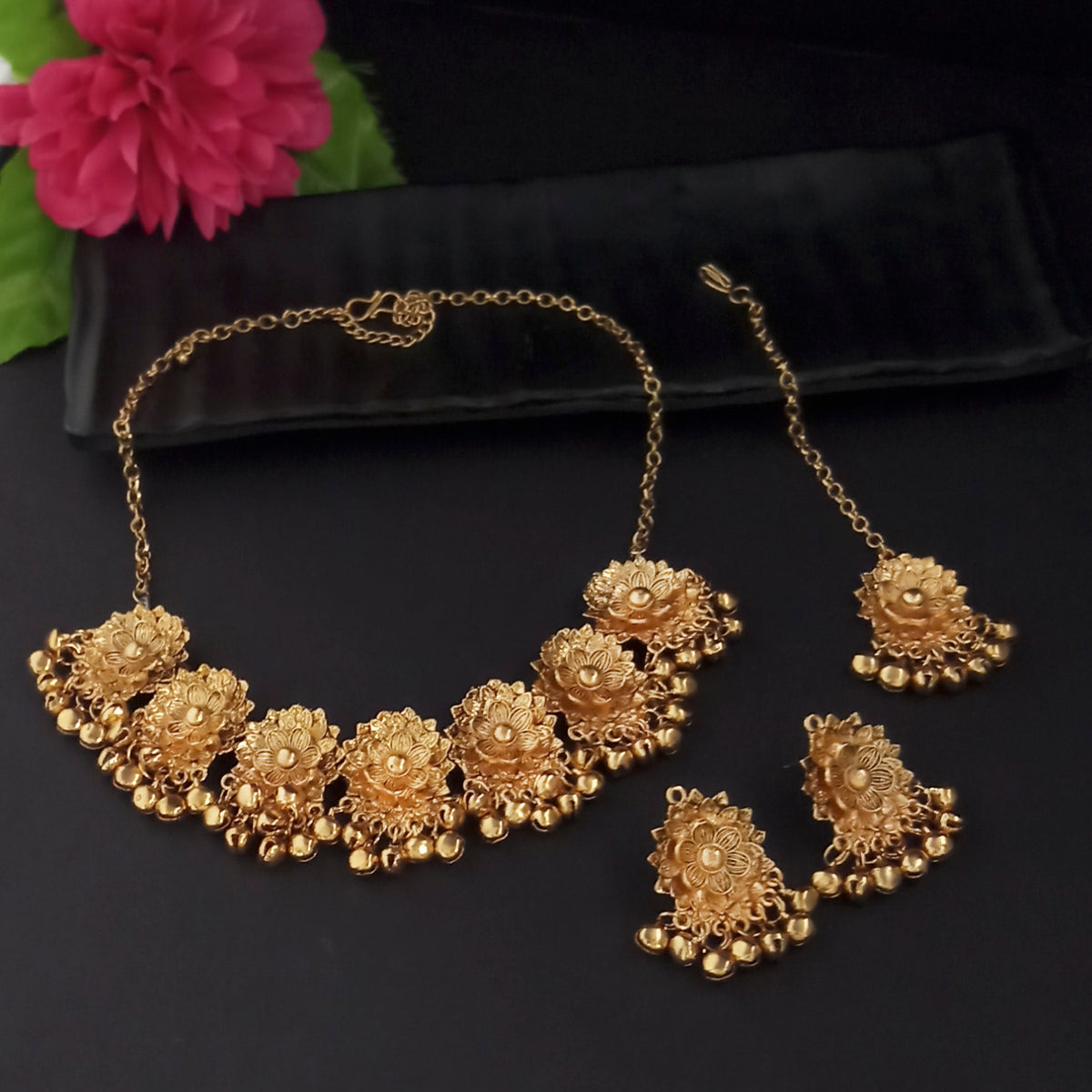 The99Jewel Graceful Gold Plated Choker Necklace with Gungroo | Stylish Jewellery for Festive & Wedding Wear
