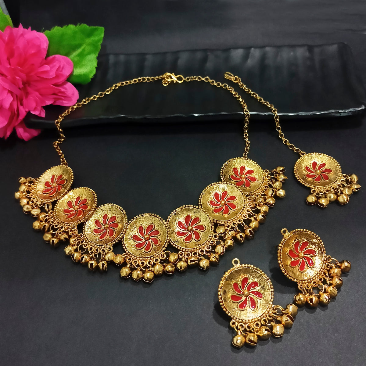 The99Jewel Graceful Gold Plated Choker Necklace with Gungroo | Stylish Jewellery for Festive & Wedding Wear