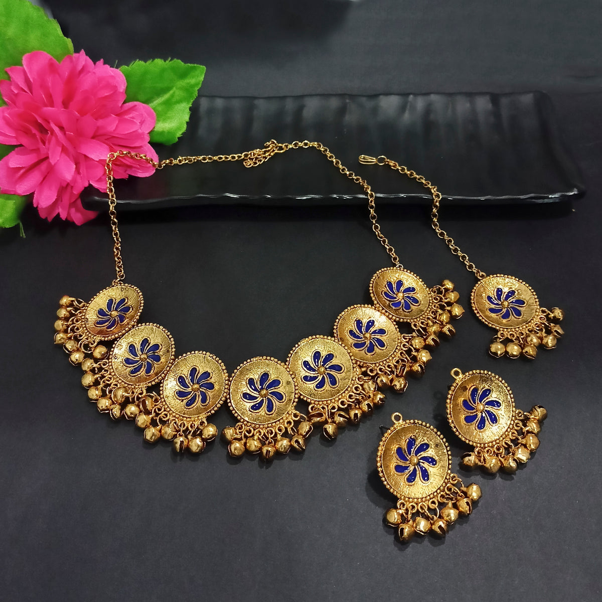 The99Jewel Graceful Gold Plated Choker Necklace with Gungroo | Stylish Jewellery for Festive & Wedding Wear