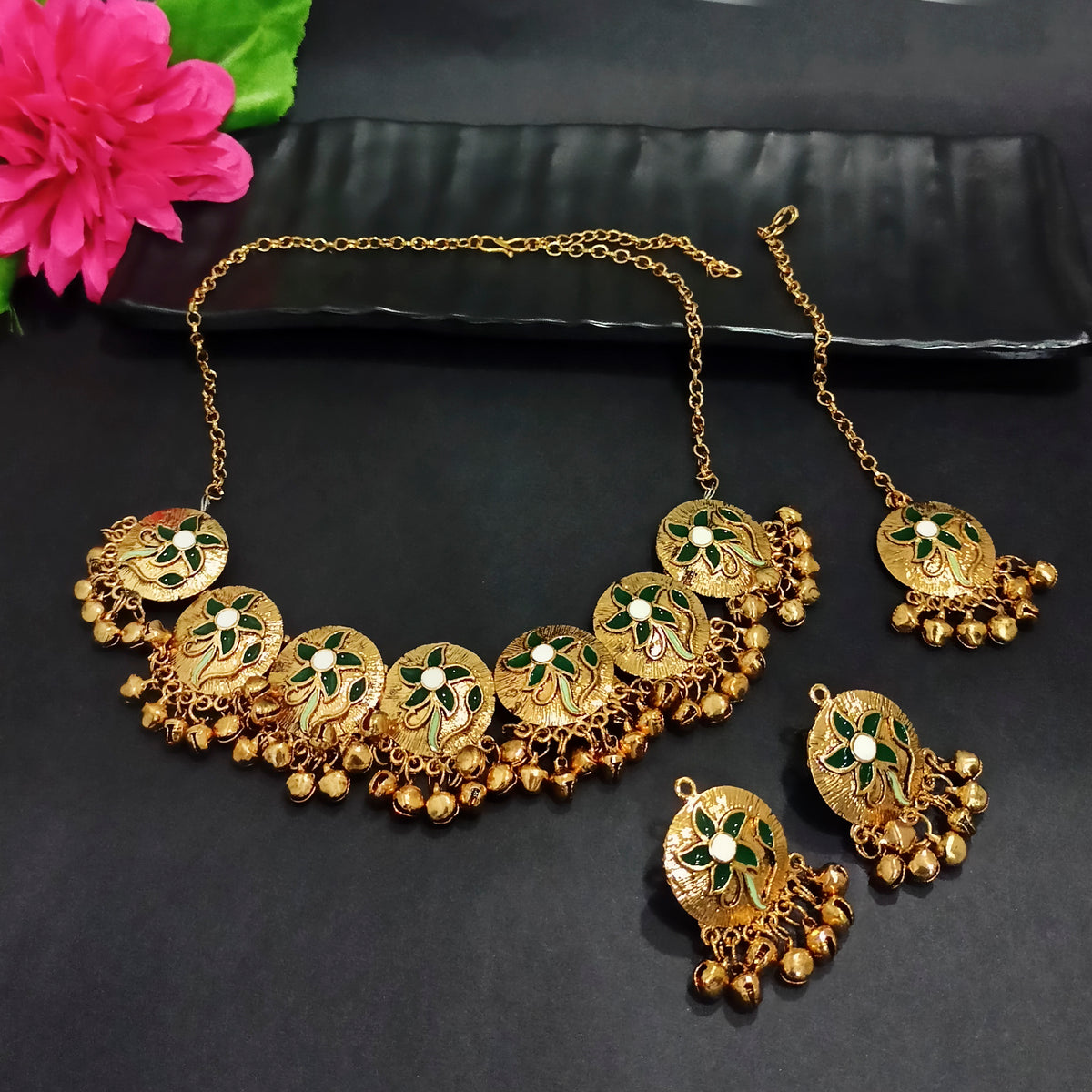 The99Jewel Graceful Gold Plated Choker Necklace with Gungroo | Stylish Jewellery for Festive & Wedding Wear
