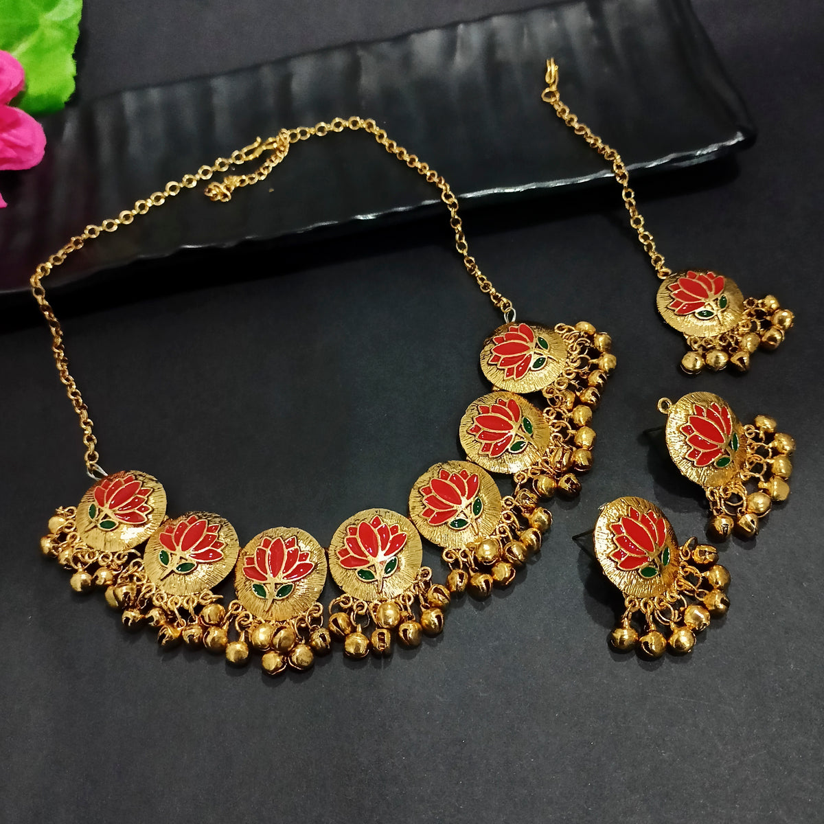 The99Jewel Graceful Gold Plated Choker Necklace with Gungroo | Stylish Jewellery for Festive & Wedding Wear