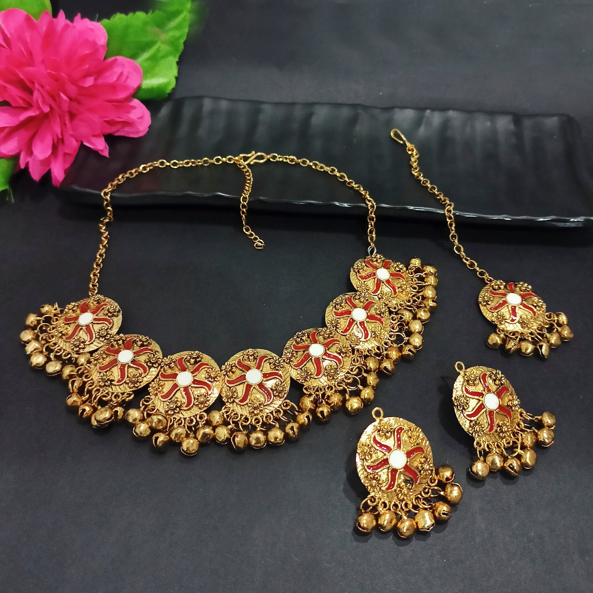 The99Jewel Graceful Gold Plated Choker Necklace with Gungroo | Stylish Jewellery for Festive & Wedding Wear