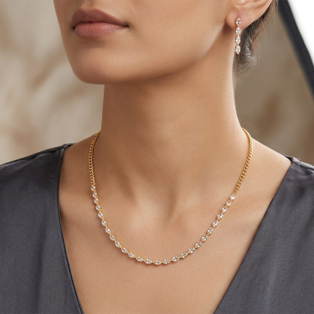 The99Jewel American Diamond Gold Plated Necklace Set