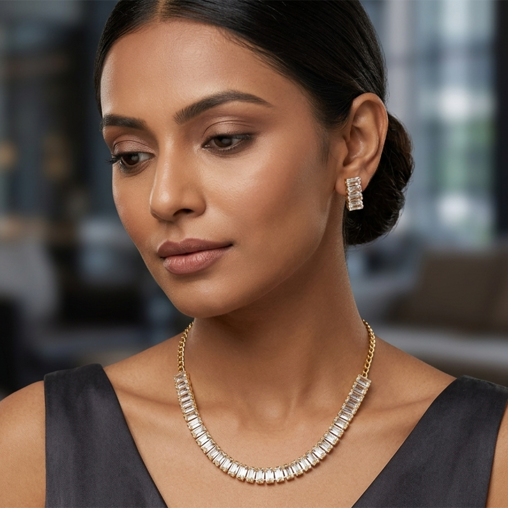 The99Jewel American Diamond Gold Plated Necklace Set