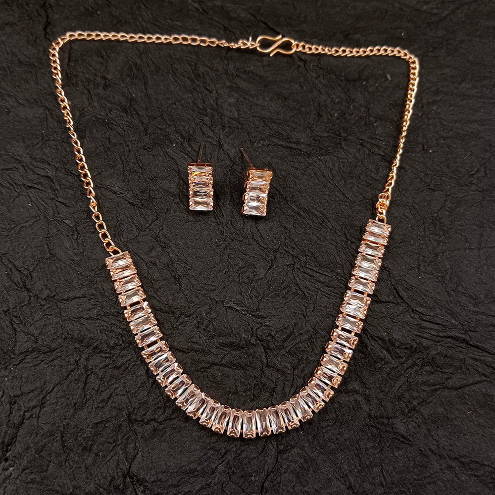 The99Jewel American Diamond Rose Gold PlatedNecklace Set
