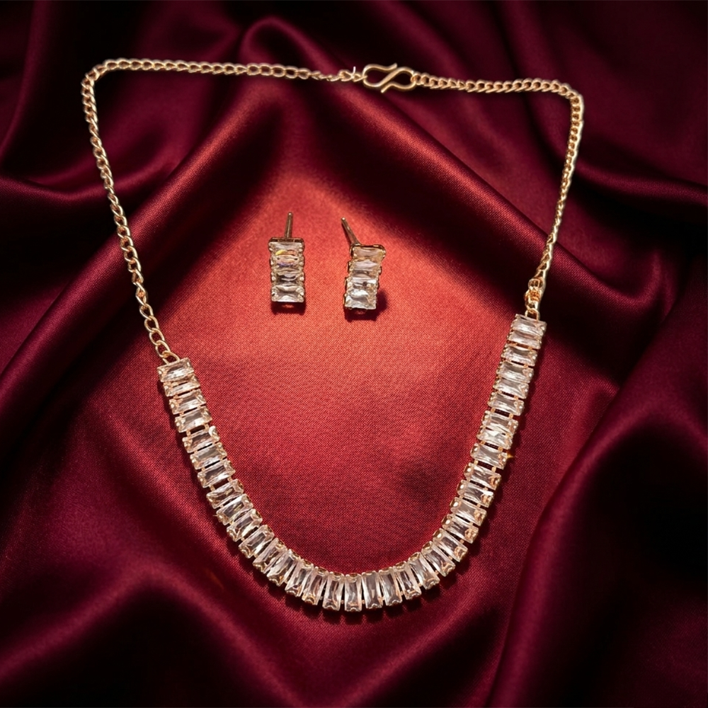 The99Jewel American Diamond Rose Gold PlatedNecklace Set