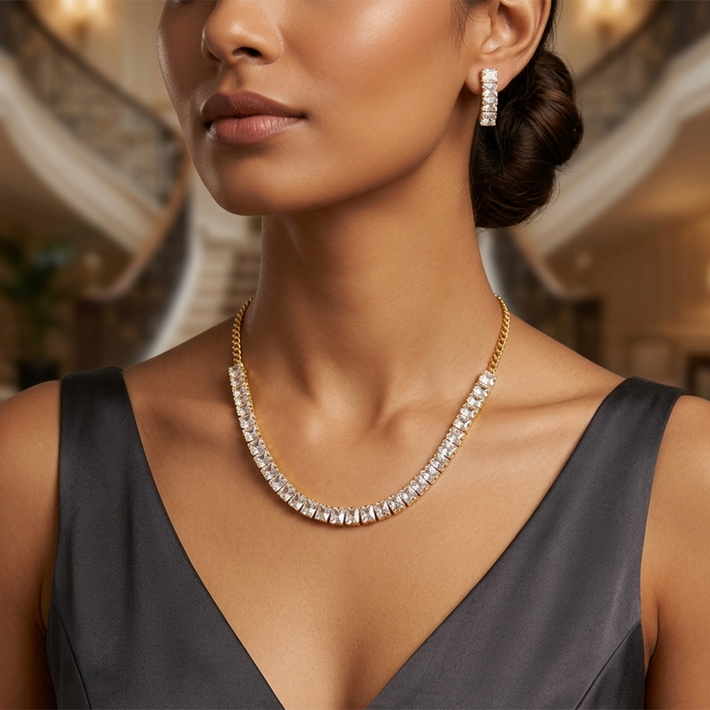 The99Jewel American Diamond Gold Plated Necklace Set