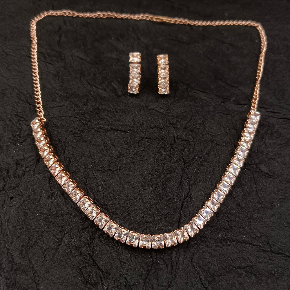 The99Jewel American Diamond Rose Gold PlatedNecklace Set