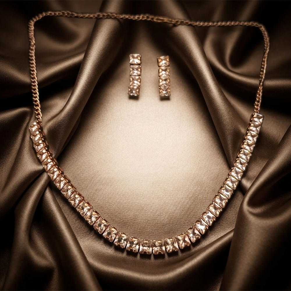 The99Jewel American Diamond Rose Gold PlatedNecklace Set